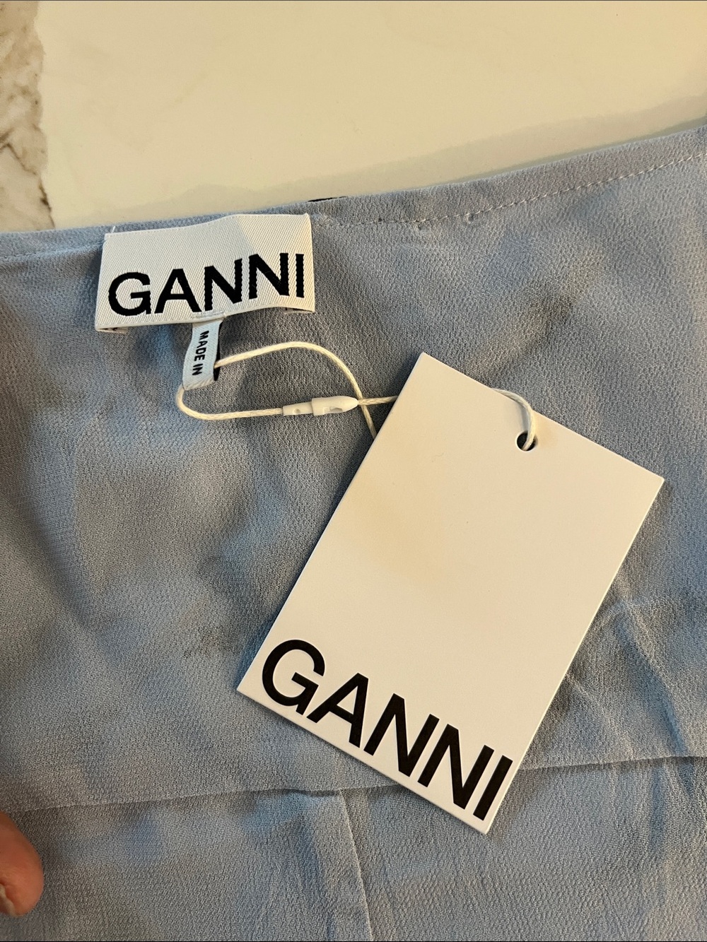 NEW Ganni Light Blue Floral Wrap Spaghetti Strap Midi Dress - Picture 8 of 11
